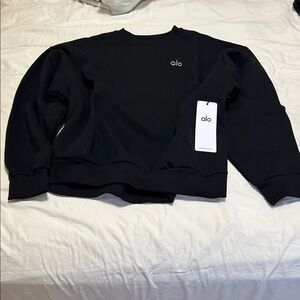 ALO Yoga Black Crew Neck Pullover Allocade Sweatshirt Medium 100% Authentic